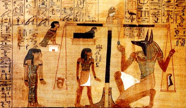 エジプト壁画：オシリスの秤量